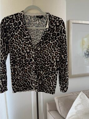 J. Crew Cream, Black & Brown Leopard-Print Cardigan